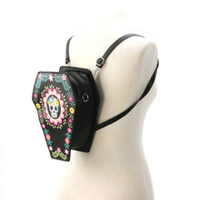 Load image into Gallery viewer, 12&quot; Sugar Skull Coffin Bag / Backpack